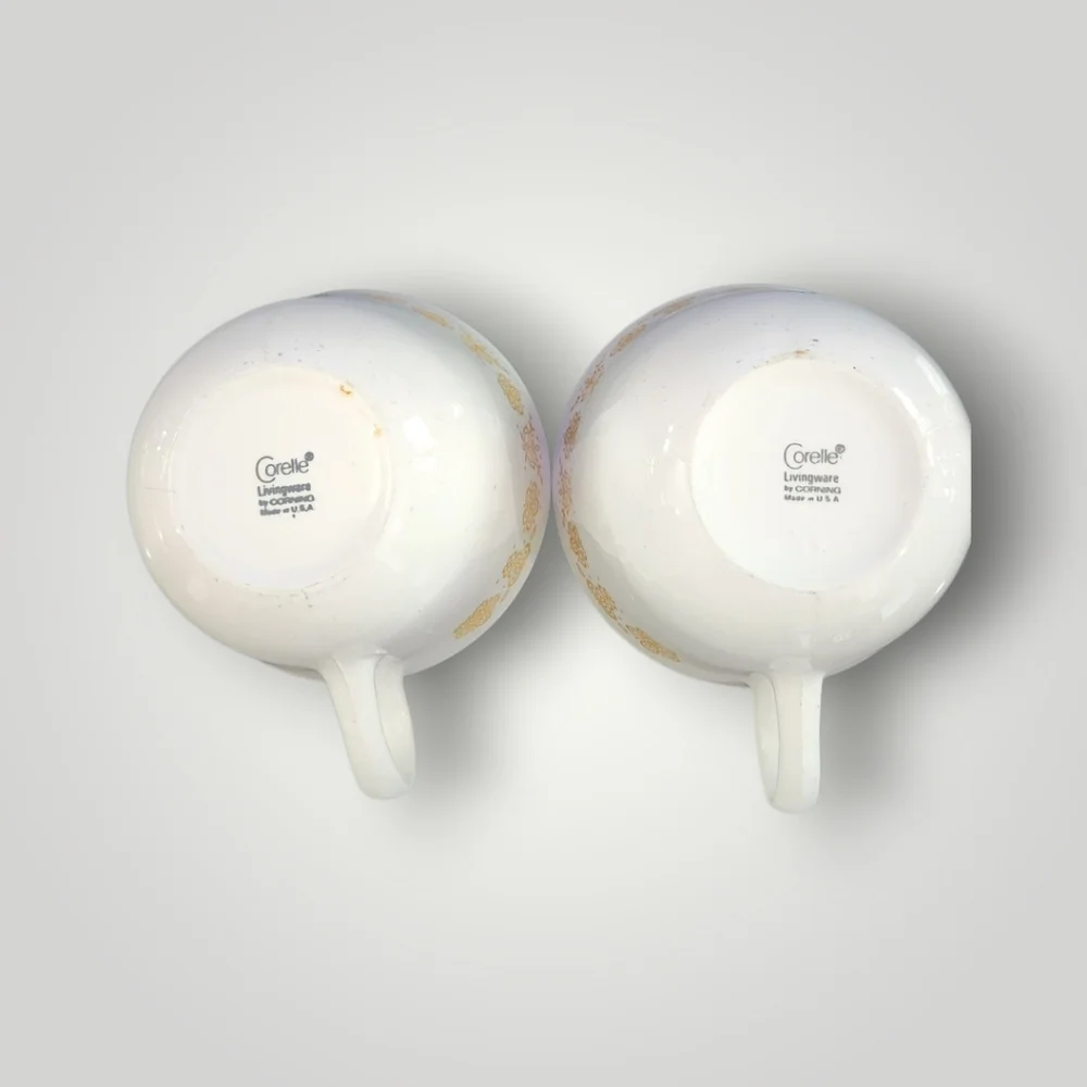 Set of 2 Vintage Corelle Butterfly Gold Hook Handle Coffee Tea Cups